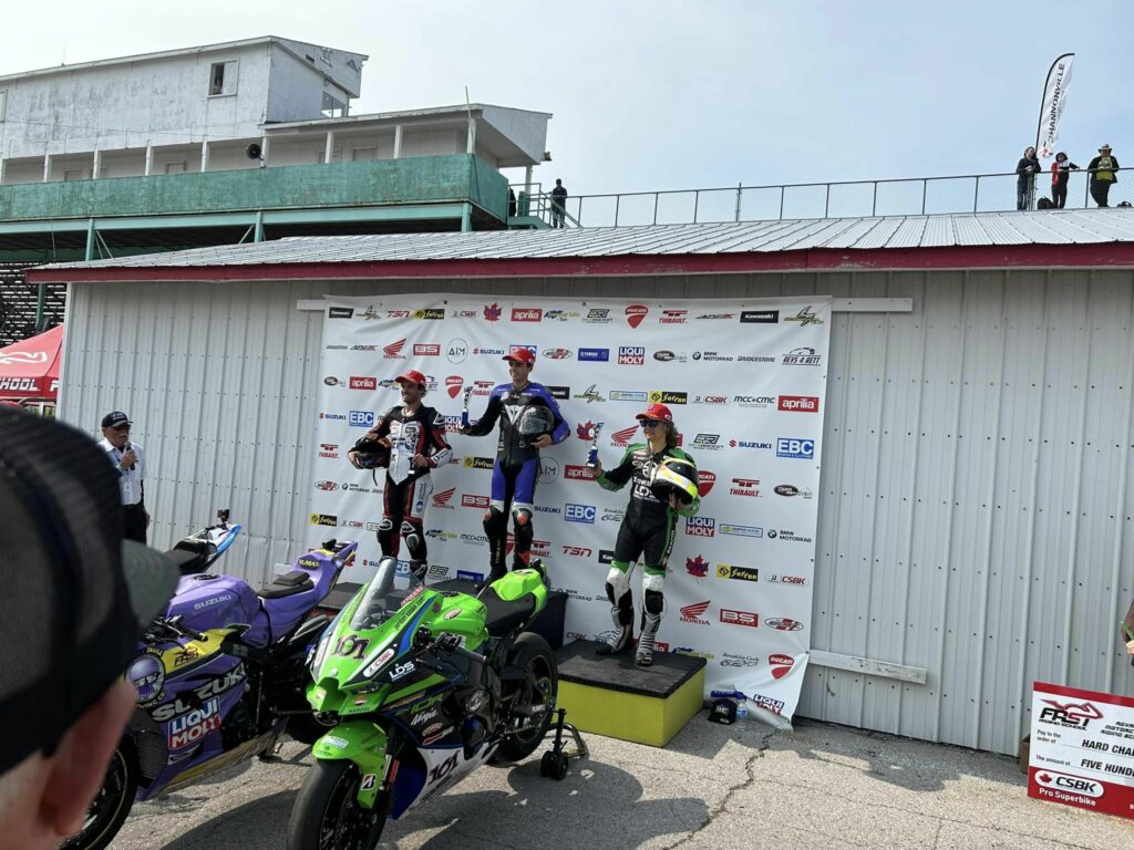Congratulations DP Brakes sponsored riders Sam Guérin and Jordan Szoke on your 2nd and 3rd Place finishes at Bridgestone Canadian Superbike Championship race at Shannonville Motorsport Park. Also, congratulations to Ben Young for the FAST Riding School Hard Charger Award. Congratulations to you all!! Great job!!